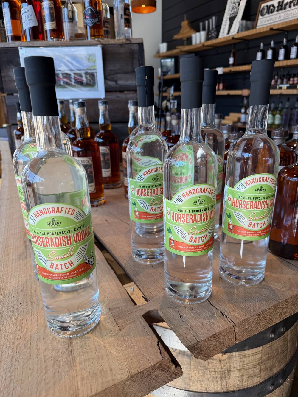 Bottles of Ardent Horseradish Vodka